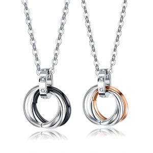 strass-typ großhandel-Anhänger Halsketten Strass Drei Ring Typ Reine Stahl Halskette Paar Titanium