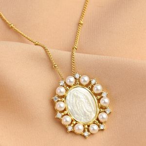 ingrosso seashell pearls.-Collane pendente Reale Seashell Seashell Natural Pearl per le donne Mother of Pearl Vergine Maria Cristianesimo Amuleto Regalo di gioielli di lusso