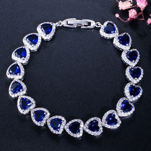 Designer Prachtige Luxe Sieraden Sterling Zilveren Hartvorm Multi Sapphire edelstenen Pave CZ Diamond Party Dames Bangle Bracelet Gift m2