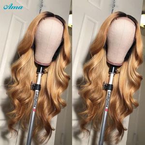 Highlight Wig Human Hair Body Wave Lace Front Wigs Honey Blonde Brown Colored T1B Ombre Closure For Women Remy
