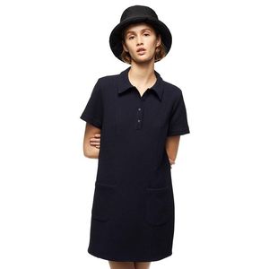 Dorywczo sukienki Cool England Style Kobiety Dwa Kieszenie Design Prosta Moda Koszula Dress Lato Dzienne Noszenie Navy Blue Short