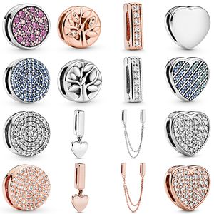925 Sterling Silver Bracelet Fit Pandora Reflexions Clip DIY Jewelery Gift Heart Round Shape Charm Bead Safety Chain