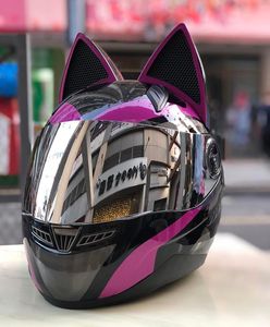 Kaski motocyklowe Kobiety Winter Hat Purple Black Cat s Ear Helmet Full Face Racing Casco Casque