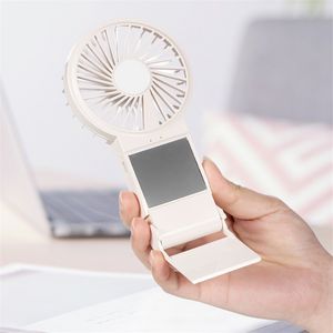 serin telefon aletleri toptan satış-Masaüstü Taşınabilir USB Gadgets Şarj Edilebilir Mini Fan ile Telefon Tutucu Makyaj Aynası Yaz Soğuk Seyahat El STAND Fanlar