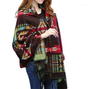 Wholesale poncho capes women resale online - Scarves Women Ethnic Hooded Poncho Tassels Shawl Cape Geometric Pattern Cloak Cardigan X7YA1