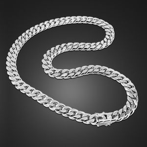 adam için gümüş zincir tasarımları toptan satış-Zincirler İtalya Tasarım Moda Erkekler Ayar Gümüş Kolye Klasik Kalın mm ila inç Curb Küba Zincir Adam Takı