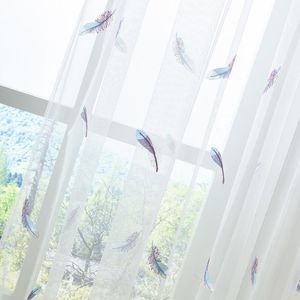 Curtain Drapes For Living Room Children Kids BedroomCute Violet Feather Embroidered Sheer Net Mesh Voile Dapery Sliding Glass Door