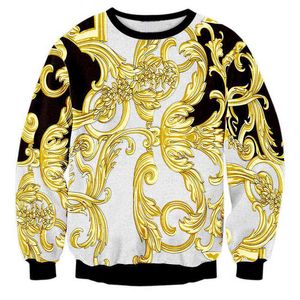 High end Luxury Golden Palace Flowers d Print Sweatshirts Men Streetwear Hoodies Boys White Outwear Clothes Mans Fashion