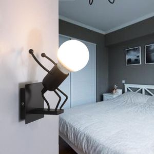 yan duvar lambası fikstürü toptan satış-Duvar Lambaları Modern Ferforje Metal Işık İnsan Şekli Mini Lamba Oturma Odası Yatak Yan Stair Mutfak Aydınlatma Armatürleri E27 LED Ampul