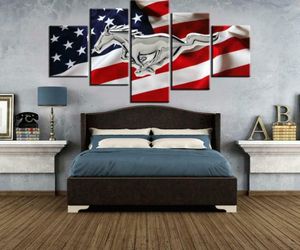 sanat birleşik devletleri toptan satış-Resim Sergisi Parça Tuval Duvar Sanatı ABD Mustang Amerikan Birleşik Devletleri Bayrağı Boyama Oturma Odası Için Modern Dekorasyon Yatak Odası Ev Dekorasyonu