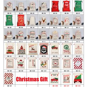 Julklappspåse med renskiva Santa Claus säck Bomull Miljöskydd Bundle Mouth Canvas Moose Xmas Paketdekorationer för Nyår Barn