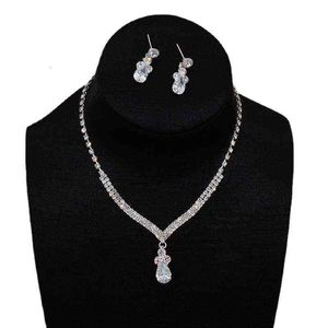 Sexy Net Red Super Flash Zircon Rhinestone Necklace Earring Set Fashion Dress Simple and Versatile Clavicle Chain Women