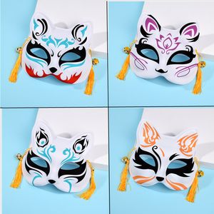 painted masquerade ball masks großhandel-10 teile los Anime Demon Zubehör Füchse Masken Handgemalte japanische Maske Halbgesicht Festival Kostüm Zubehörkugel Kabuki Kitsune Masquerade Cosplay