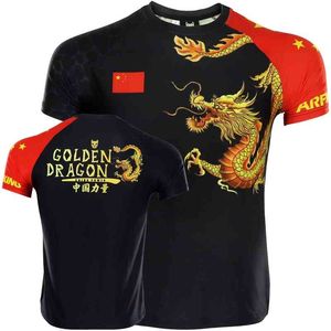 T Shirt Tee MMA Chiński Dragon Sports Szybki Suszenie Elastyczna Koszulka z krótkim rękawem Koszulka męska Boks Gym Walka Fitness UFC Thai Martial Arts