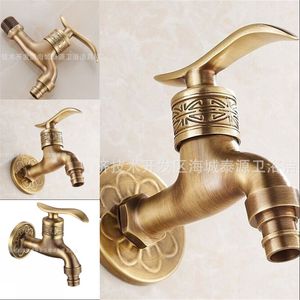 Carved Wall Mount Faucets Brass Antique Bronze Bibcock Outdoor Garden Faucet Small Laundry Faucet Tap 615 R2