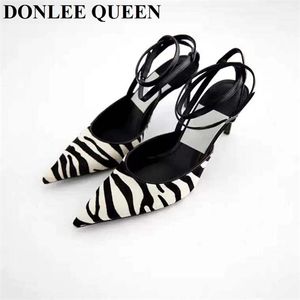Zebra Pattern Back Strap Pointed Toe Sandals Women Thin High Heels cm Leopard Pumps Party Dress Shoes Slingback Sandalias Mujer