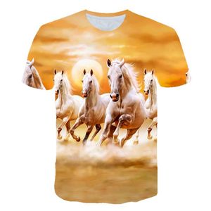 3d hayvan baskılı atlar at toptan satış-Erkek T Shirt Yaz T Gömlek Erkekler Streetwear Yuvarlak Boyun Kısa Kollu Tees Tops Komik Hayvan Erkek Giysileri Rahat Run At D Baskı Tshirt