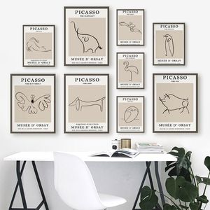 Paintings Minimalist Poster Picasso Animal Canvas Painting Line Drawing Art Print Vintage Wall Picture For Living Room Home Decor