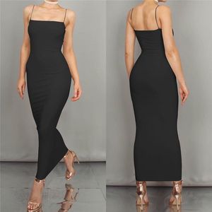 seksi sıkı elbise maxi toptan satış-Günlük Elbiseler Kadınlar Ince Sıkı Katı Renk Y2K Kolsuz Backless Seksi Uzun Elbise Parti Sling Yaz Maxi Siyah Bodycon