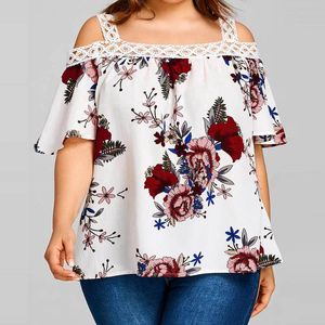 Wholesale plus size summer tops sleeves resale online - Women Sexy Lace Cold Shoulder Floral Blouses Tops Summer Top Casual Loose Short Sleeve Blouse Female Shirts Blusa Plus Size
