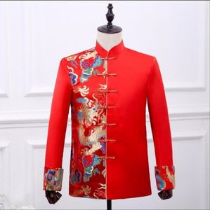 Wholesale married men dress resale online - Men s Jackets Chinese Style Men Groom Married Formal Dress Costume Red Wedding Noble Dragon Tang Suit Host Tunic