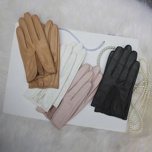 Wholesale glove without fingers for sale - Group buy Five Fingers Gloves Ladies Leather V Back Without Lining Short Style Real For Women Pink Black