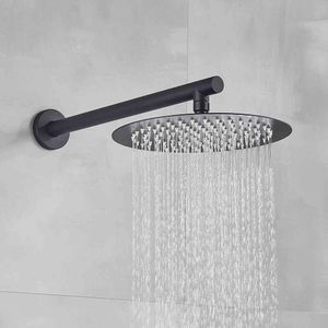 Mat zwart inch regenval ultradunne kop met arm badkamer douche accessoires muur gemonteerd