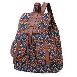 bohemia i̇pli çanta toptan satış-Okul Çantaları Vintage Baskı Kadınlar Kızlar Için Tuval Etnik Sırt Çantası Öğrenci Sırt Çantaları İpli Bohemia Seyahat Sırt Çantası