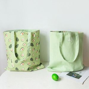 Fashion Print Fabric Handbag Cotton And Linen Beach Pocket Storage Bag Double sided Dual use Fruit Shopping Shoulder Grocery Bags