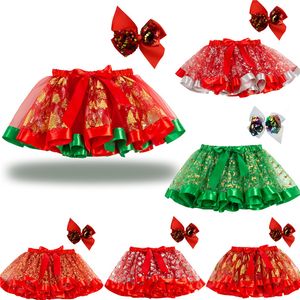 tutu falda niños pequeños al por mayor-Mini niños cortos cortos faldas cortas volantes Big Bow Sash Rojo Verde de Navidad Tutu Faldas Danza Danza Vestido