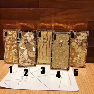 cajas del teléfono celular de oro al por mayor-Cajas de teléfono celular Luxury Square Gold Glitter Funda para iPhone XR XS Max Pro Fashion Soft Frame Funda