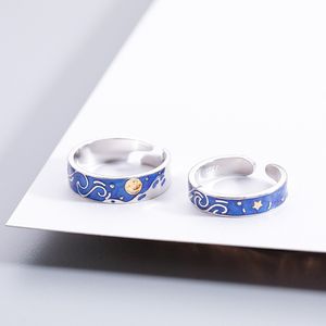 Couple Rings Van Gogh starry lovers ring a pair of personalized rings with adjustable openings
