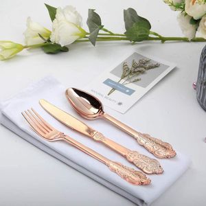 Wholesale gold cutlery plastic resale online - Disposable Dinnerware Gold Plastic Silverware Rose Golden Cutlery Wedding Party Set Birthday Christmas Decoration