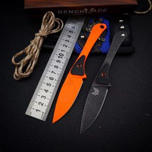 чистящие ножи оптовых-BenchMade ORG Высота фиксированная охотничьи ножи Высокое качество D2 камень очищает лезвие и оранжевый лезвие DLC двойные цвета G10 инструменты выживания на открытом воздухе