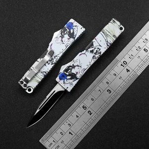japon bıçak stilleri toptan satış-Mini Japon Tarzı Gümüş Anahtar Kolye Otomatik Bıçak Blade CNC Alüminyum Kolu D Baskı Resimleri Açık EDC Araçları