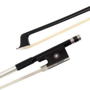 Violin Bow Carbon Fiber Round Stick Horse Hair Ebony Frog with Metal Heelplate Black for Beginner Practice