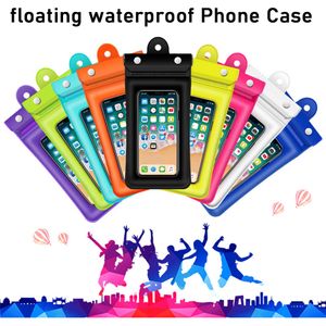 float iphone case toptan satış-Tüm Cep Telefonu için Su Geçirmez Floatage Telefon Kılıfları Iphone Samsung Huawei Xiaomi Yaz Yüzme Rafting Plaj Yüzer Telefonlar Kılıfı