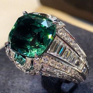 Vintage Emerald CZ Ring Silver Engagement Bröllop Ringar för Kvinnor Män Fin Party Smycken Gift