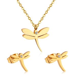 Earrings Necklace Stainless Steel Fashion Dragonfly Shape With Zircon Set Chain Joyas De Acero Inoxidable Para Mujer