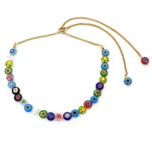 colours beads necklace toptan satış-Vintage Parti Kolye Sürgülü Ayarlanabilir Kolyeler Erik Çiçeği Renkli Sır Boncuk El Yapımı Paslanmaz Çelik Takı Chokers