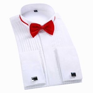 Vita män tuxedo skjorta regualr passform plus storlek franska manschettknappar långärmad lyxig bröllopsfest manlig xl h1014