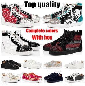 tênis homens tamanho 48 venda por atacado-Luxury Shoes Studded Spikes Fashion high Suede Leather Mens Womens Black White Flat Red Bottoms Party Lovers Size With Box outdoor sneakers trainers top quality