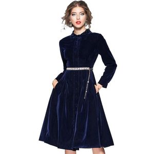 Casual Dresses Office Lady Style Blue Velvet Dress Winter Women Vestido Longo Woman Long Sleeve Ropa Mujer Robe Longue