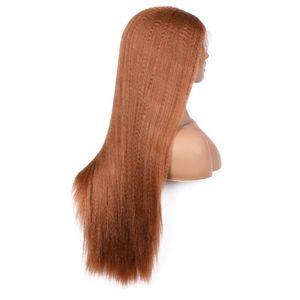 Peruki syntetyczne cali Gęstość Ginger Długie Yaki Prosto Koronki Przód Wig Bezklejowy x4 dla kobiet Codzienny Włókno