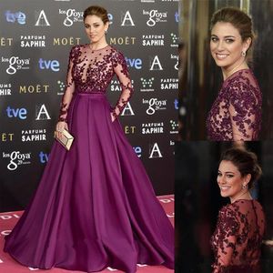 Wholesale burgundy lace dresses resale online - Elegant Illusion Purple Evening Dress Lace Applique Beaded Formal Pageant Prom Party Dresses vestido de festa