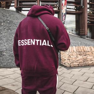 Super Fire Essentials Double Line Fog Fear of God Kanye Loose Hooded Sweater Wine Red