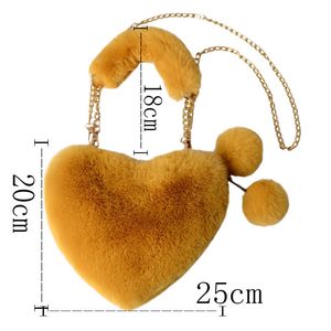 豪華なハート型の桃の心袋は1つの肩の斜めのハンドヘルドチェーンハンドバッグネット模造毛皮愛のハートバッグ