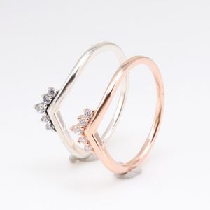 100 Sterling Zilveren Pan Ring Creatieve Crown Wishing Bone voor Dames Bruiloft Gift Mode sieraden Cluster Ringen