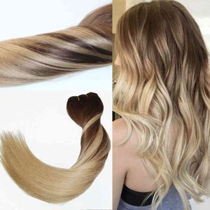 blonde erweiterungen clips großhandel-120Gram Virgin Remy Balayage Hair Clip in Erweiterungen Ombre Medium Braun bis Asche Blondine Highlights Echte menschliche Haarverlängerungen