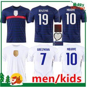2022 Benzema Mbappe Griezmann Fotboll Jersey World Pogba Cup Giroud Kante Maillot de Foot Equipe France Maillots Kids Kit Män Fotbollskjorta